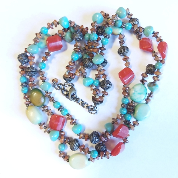 Faux Turquoise 3 Strand Necklace - Picture 2 of 5